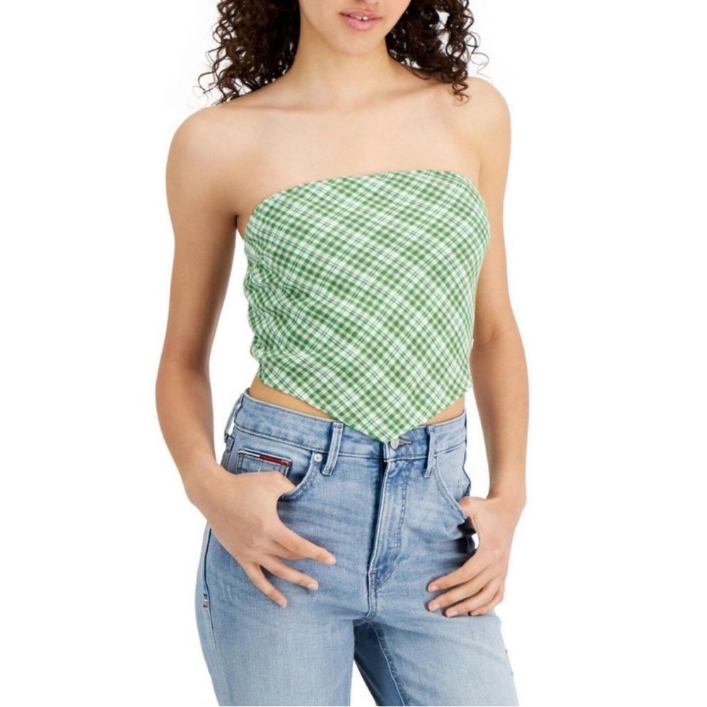 Tommy Hilfiger | Green White and Pink Plaid Bandeau Scarf Top